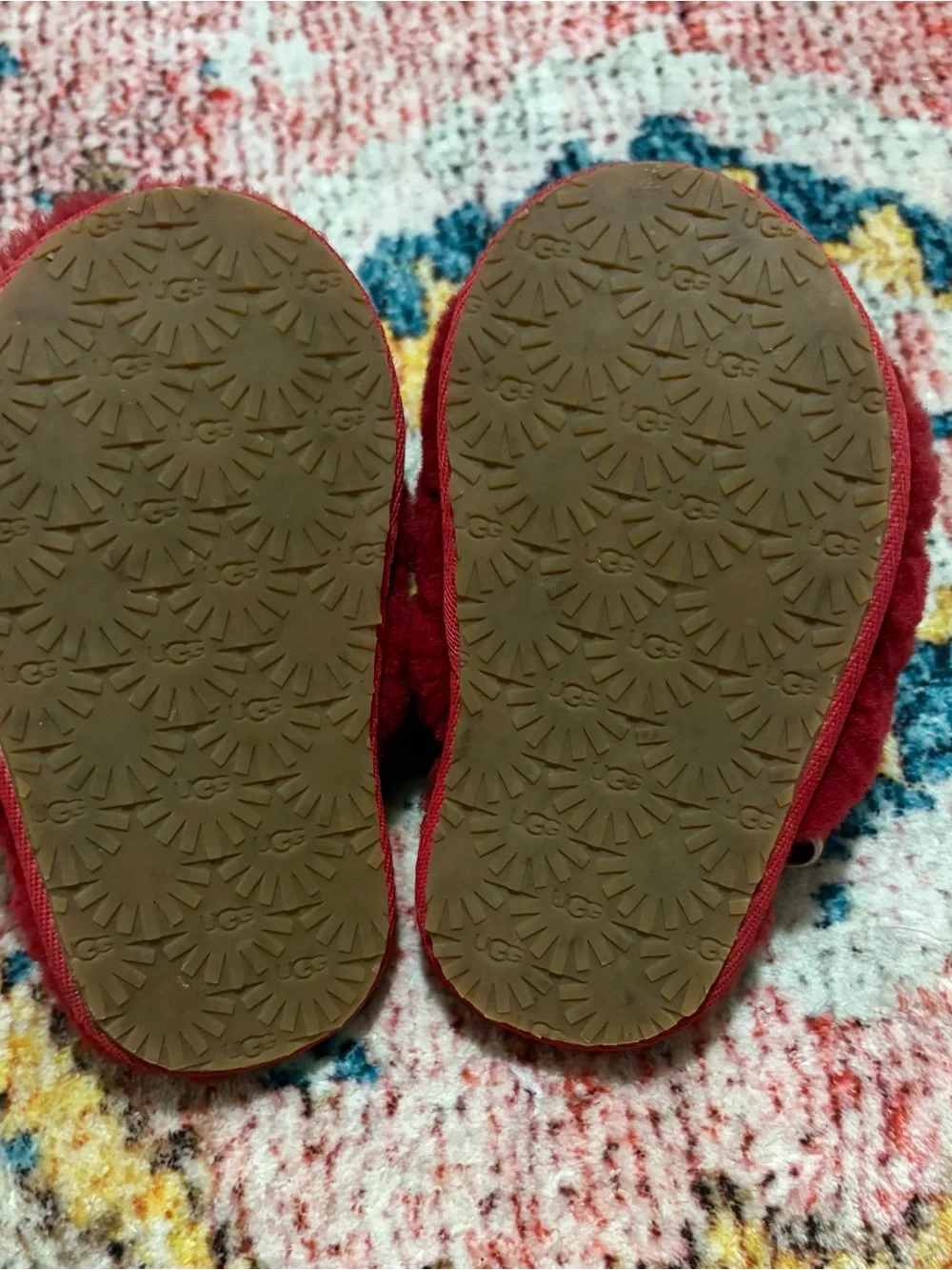 UGG Red Plush Fur Slide Sandals with Branded Strap